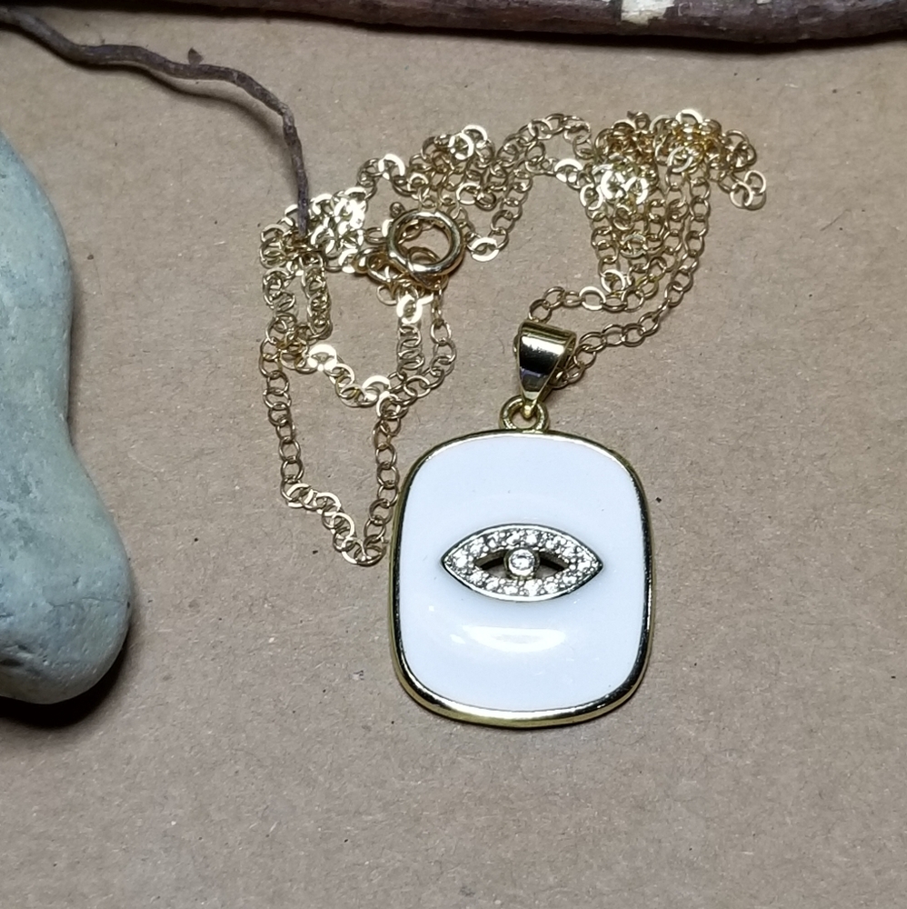 Evil Eye enamel and gold necklace